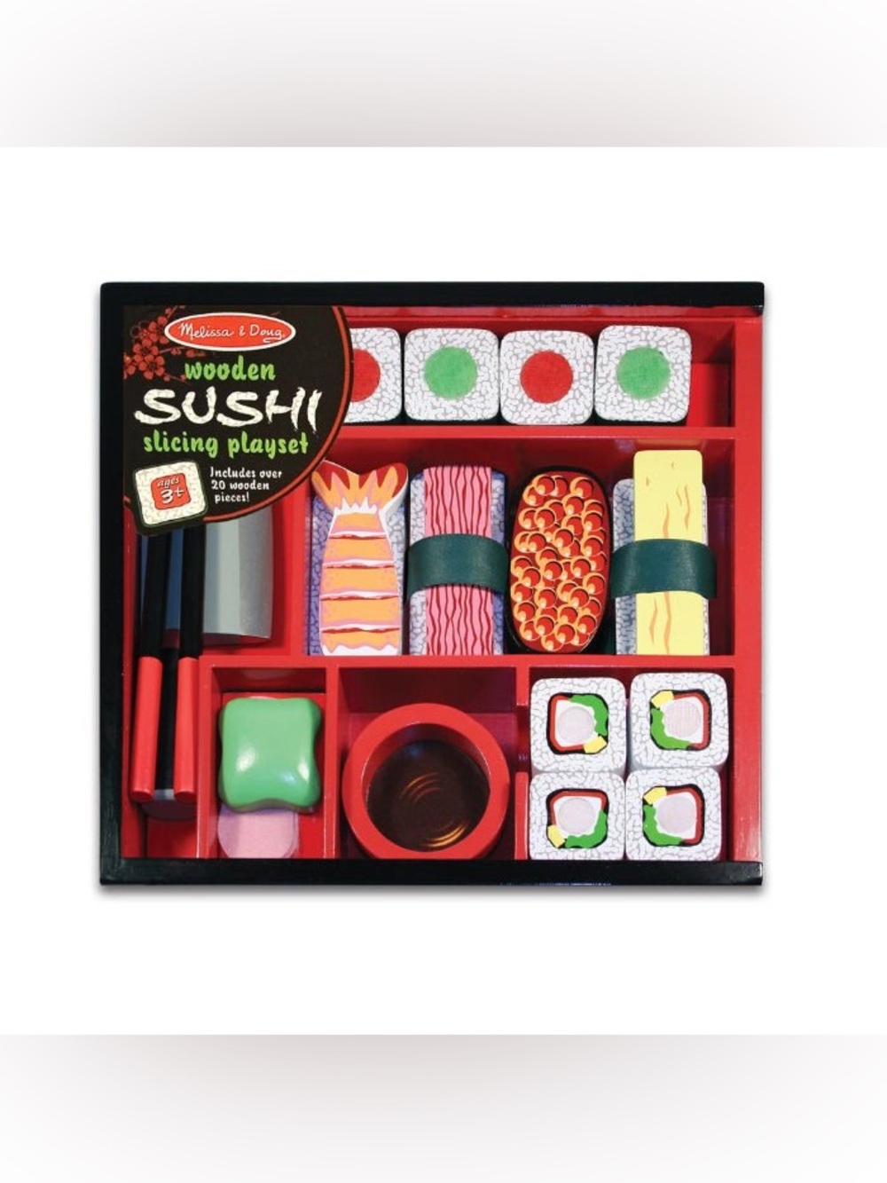 Melissa & Douglas Wooden Sushi slicing Play Food Pretend Toy Box - Full Set